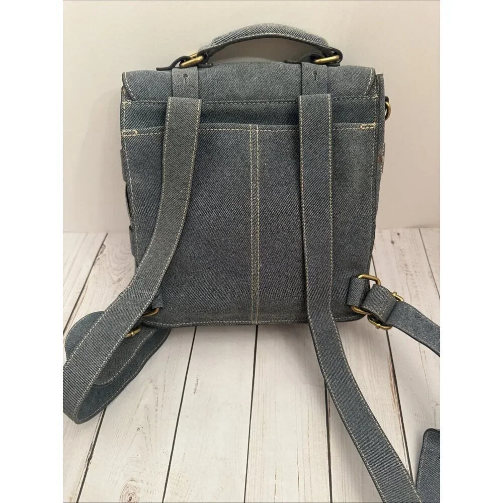 Aimee Kestenberg Denim Blue Backpack With Top Handle 10.5”x10”x4” EUC